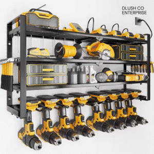 Multifunctional Heavy Duty Power Tool Organizer Wall Mount 3 Layers Storage Rack with 7 Drill Holders