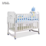 New 6 in 1 Multifunctional Wooden Baby Cot Bed Adjustable Height Solid Wood Baby Crib Bed with Palm Mattress and Bedding Set